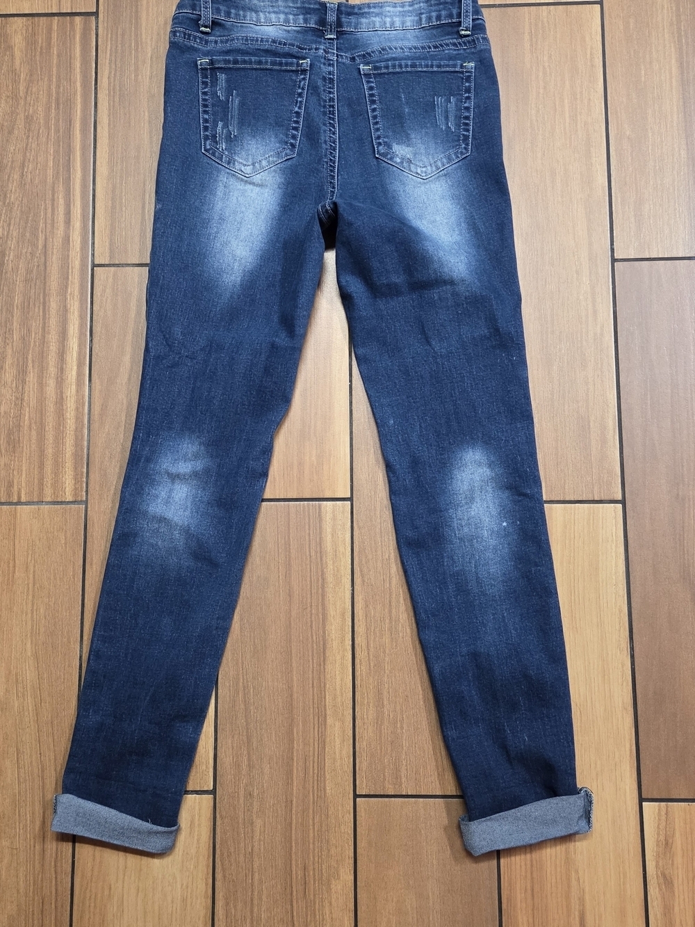 Women's Distressed Skinny Jeans in Dark Blue by Liy Jean - Picture 4 of 7